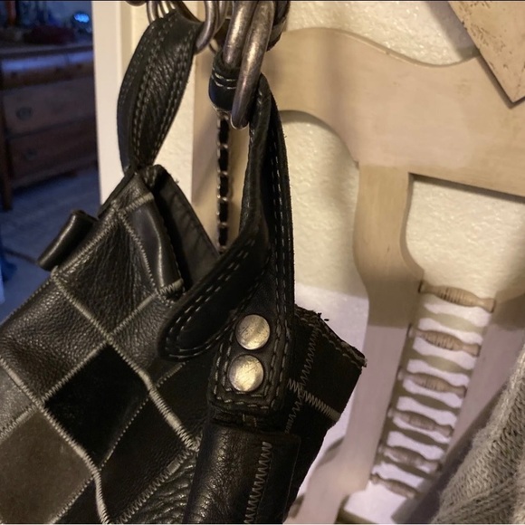 LUCKY BRAND Gray Black Patchwork
Suede Leather -Bucket Crossbody - Picture 6 of 12